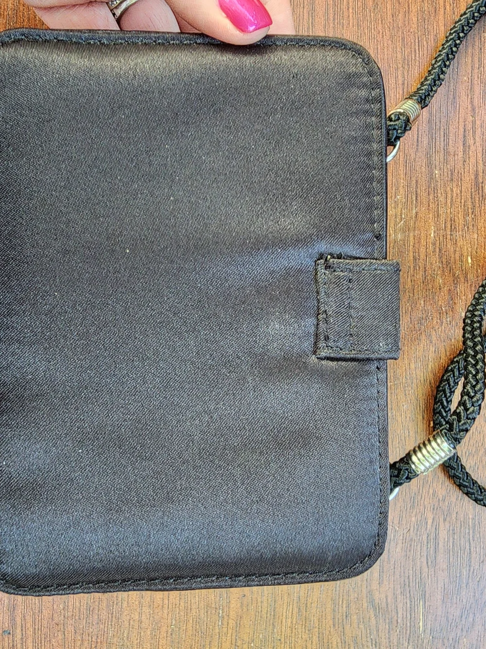 Vintage Jessica McClintock Black Satin Tassel Box Clutch Crossbody Bag